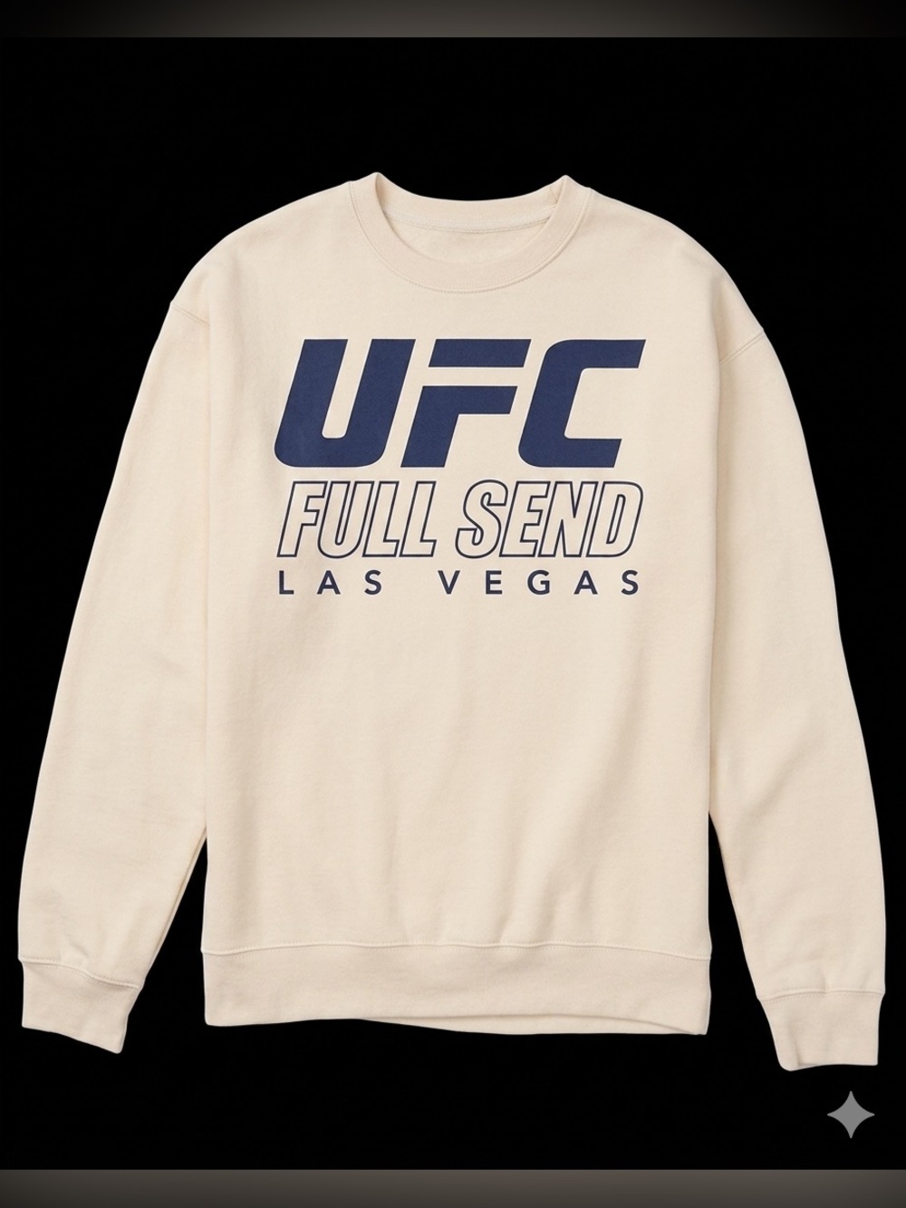 UFC Full Send Las Vegas Crewneck Sweatshirt in Color Cream with Navy Logo Size L